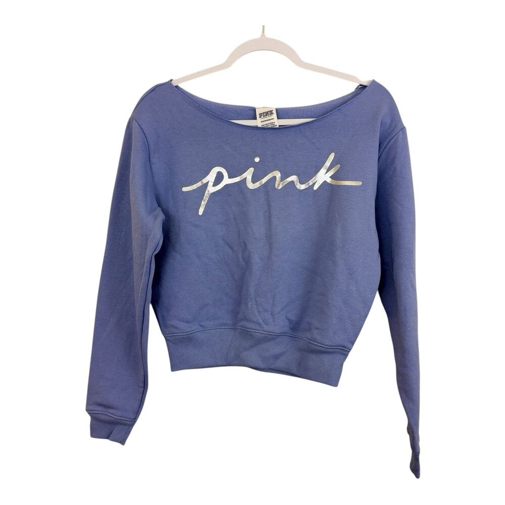 Victoria's Secret Off Shoulder Cropped Sweatshirt Sz XS Purple Cotton Fleece